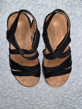 Vionic Black Multi-Strap Slingback Sandals